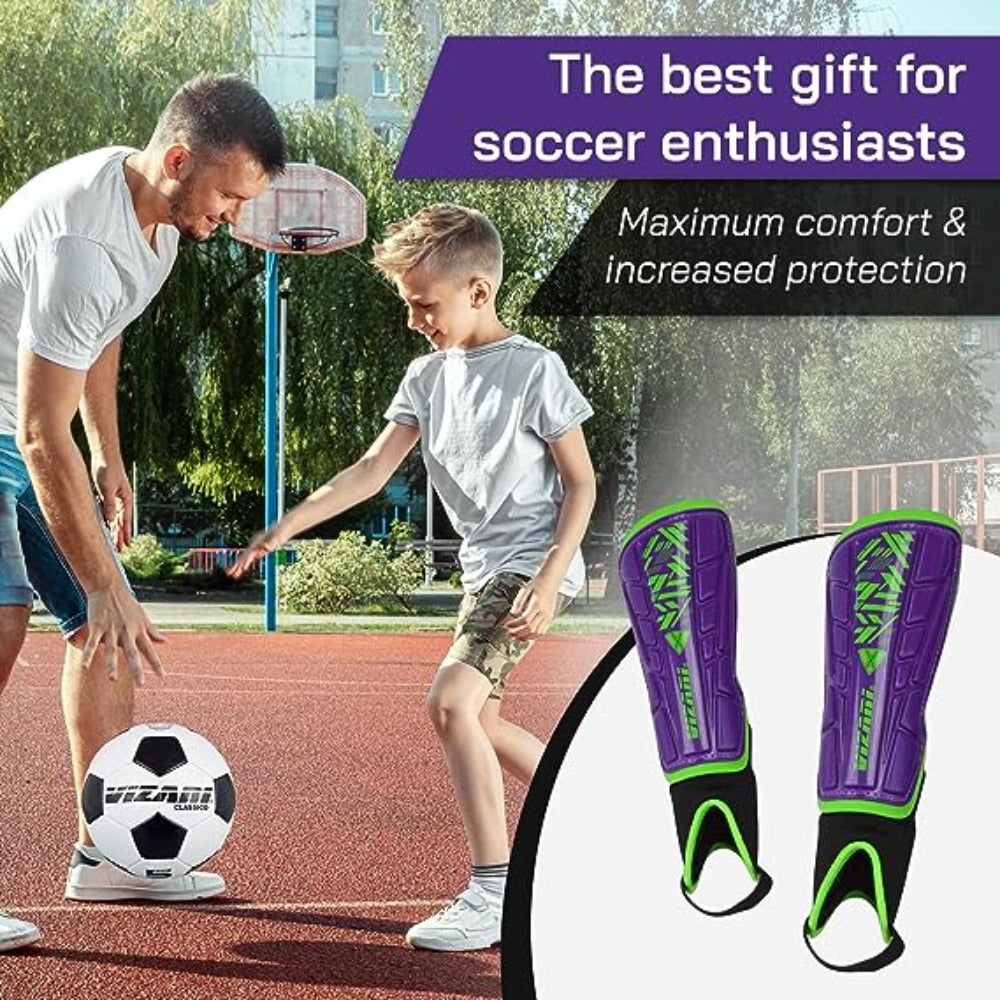 Malaga Soccer Shin Guard with Adjustable Straps-Purple/Green