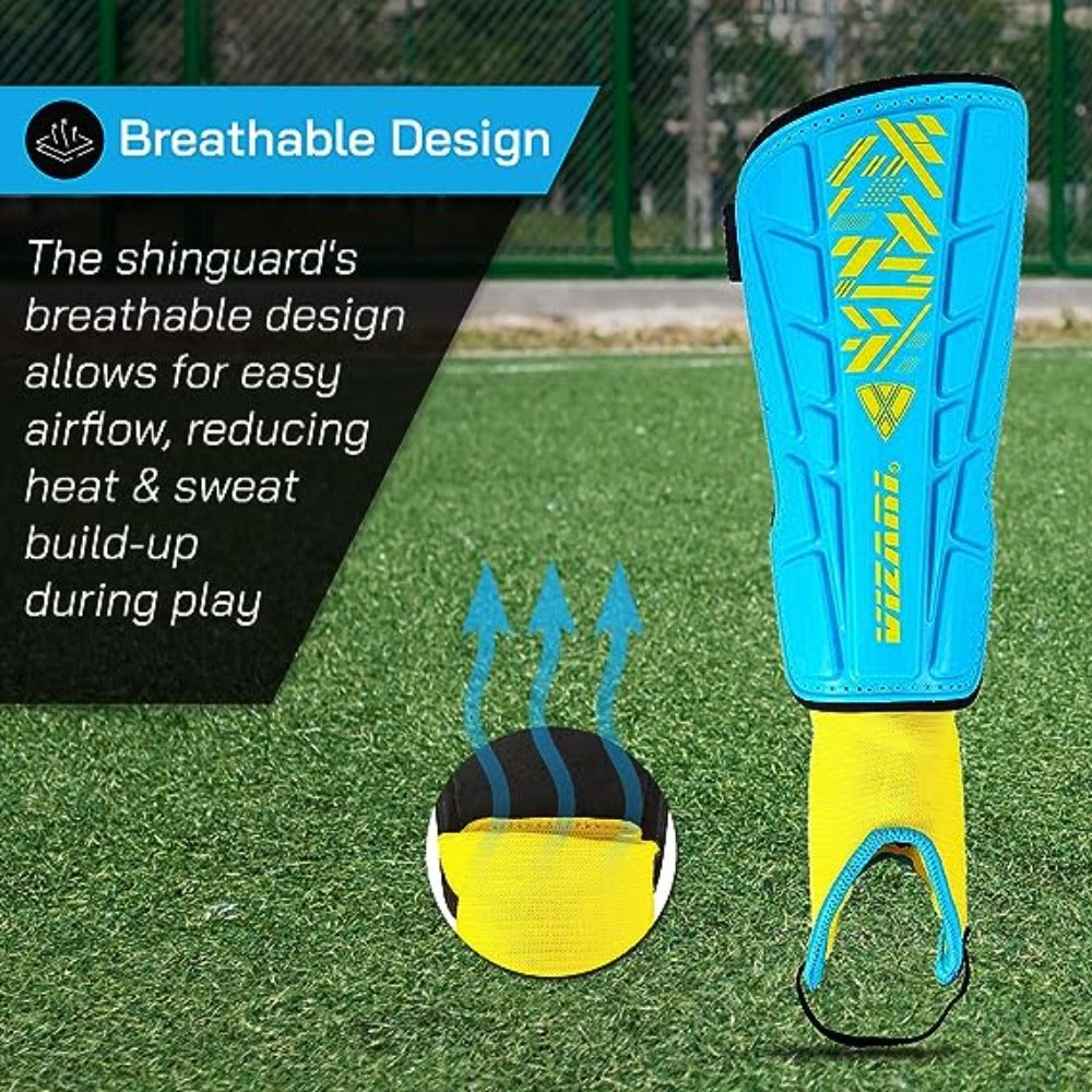 Malaga Soccer Shin Guard with Adjustable Straps-Sky/Yellow