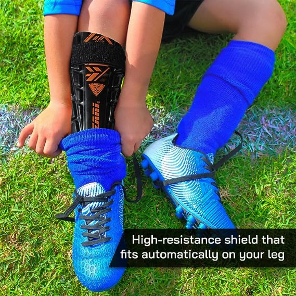 Malaga Soccer Shin Guard with Adjustable Straps-Black/N. Orange