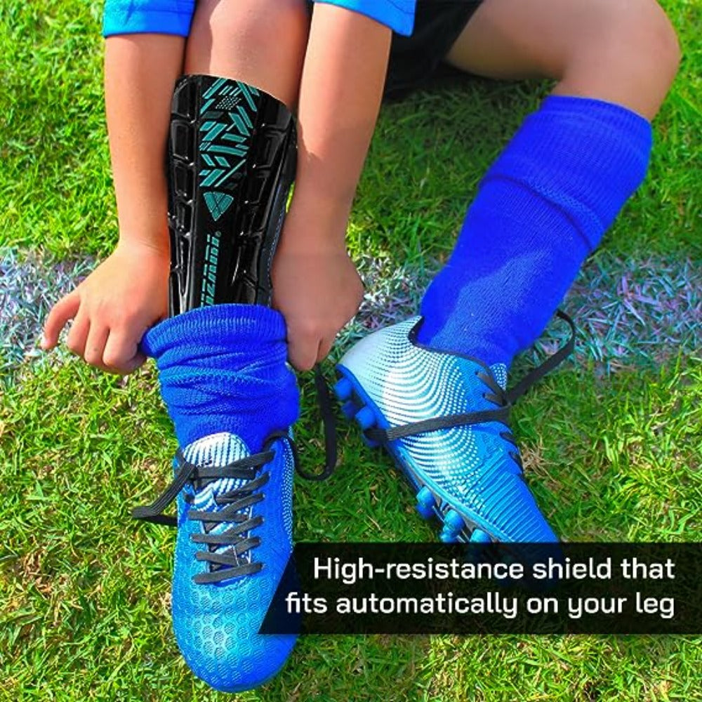 Malaga Soccer Shin Guard with Adjustable Straps-Black/Teal