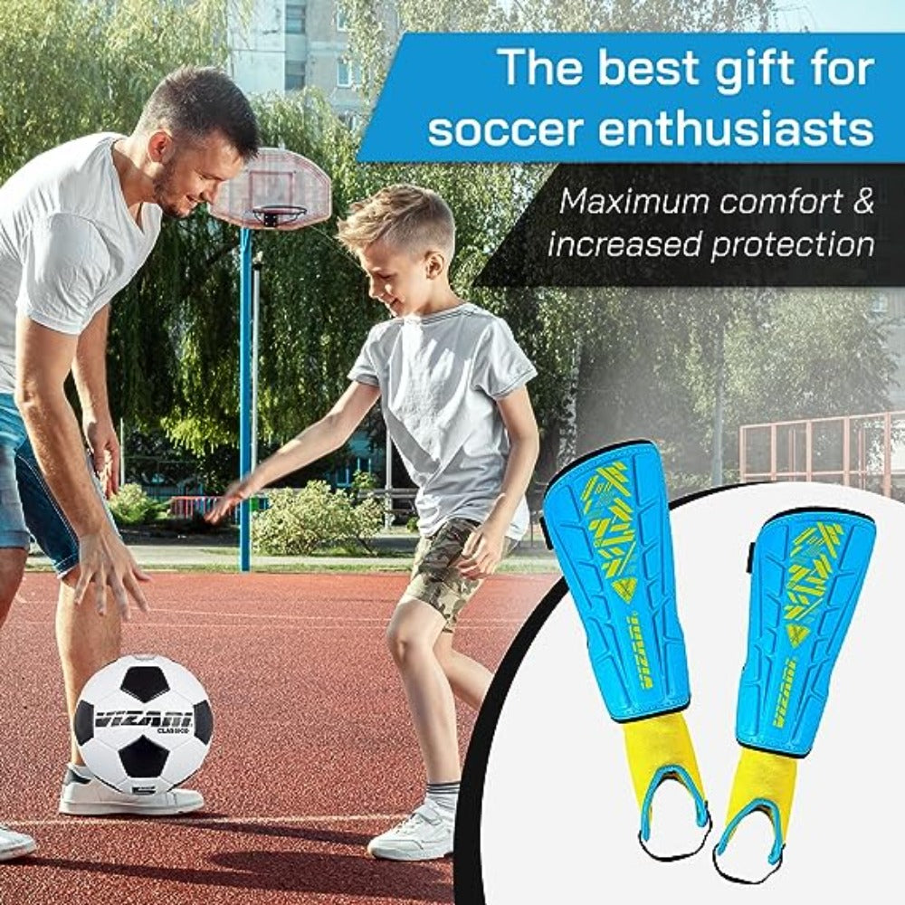 Malaga Soccer Shin Guard with Adjustable Straps-Sky/Yellow