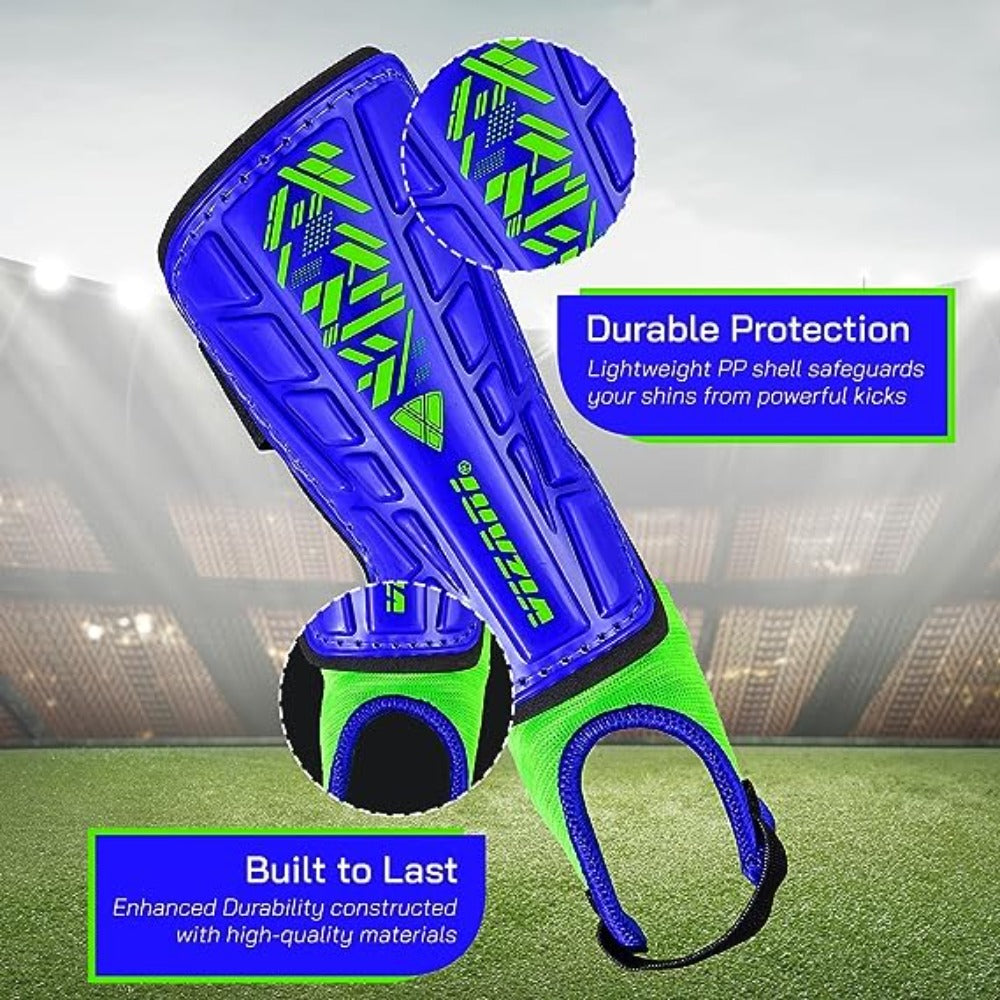 Vizari Malaga Soccer Shin Guards for Youth & Adults -Lightweight Ankle Protection – Blue/Green