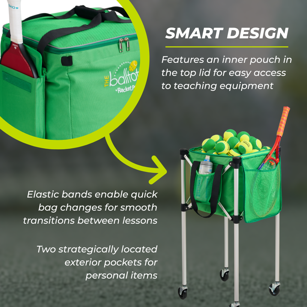 Ball Tote - Green Replacement Bag for Tennis and Pickleball Pro Teaching Cart