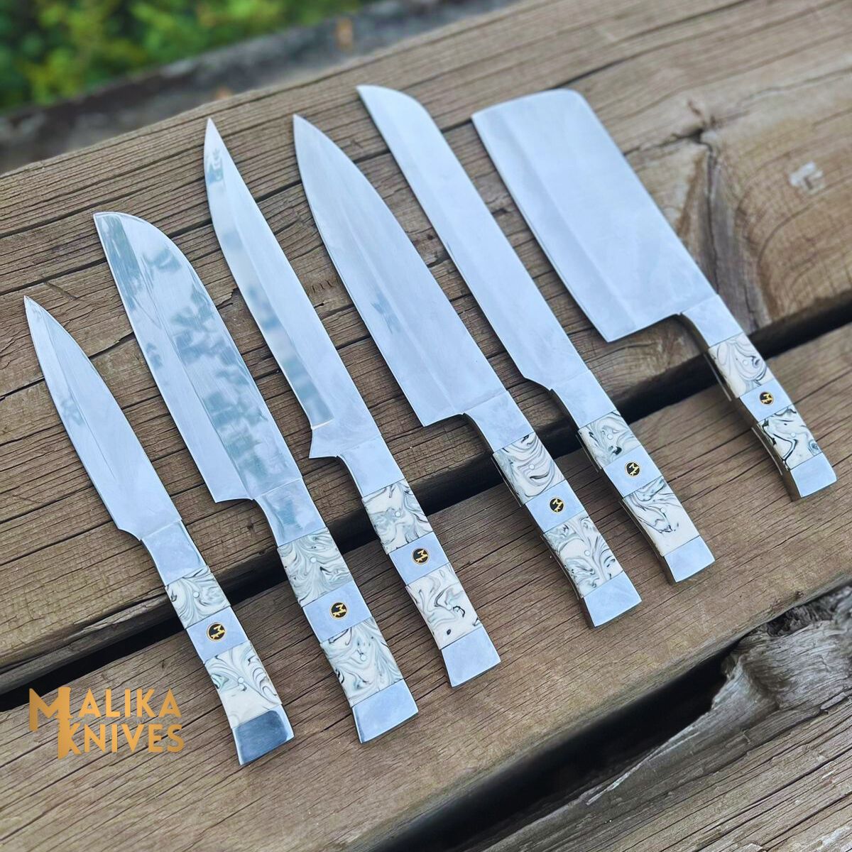 Malika Ultimate Kitchen Knife Set: Premium Black & white Collection with Custom Leather Carrying Case -0205
