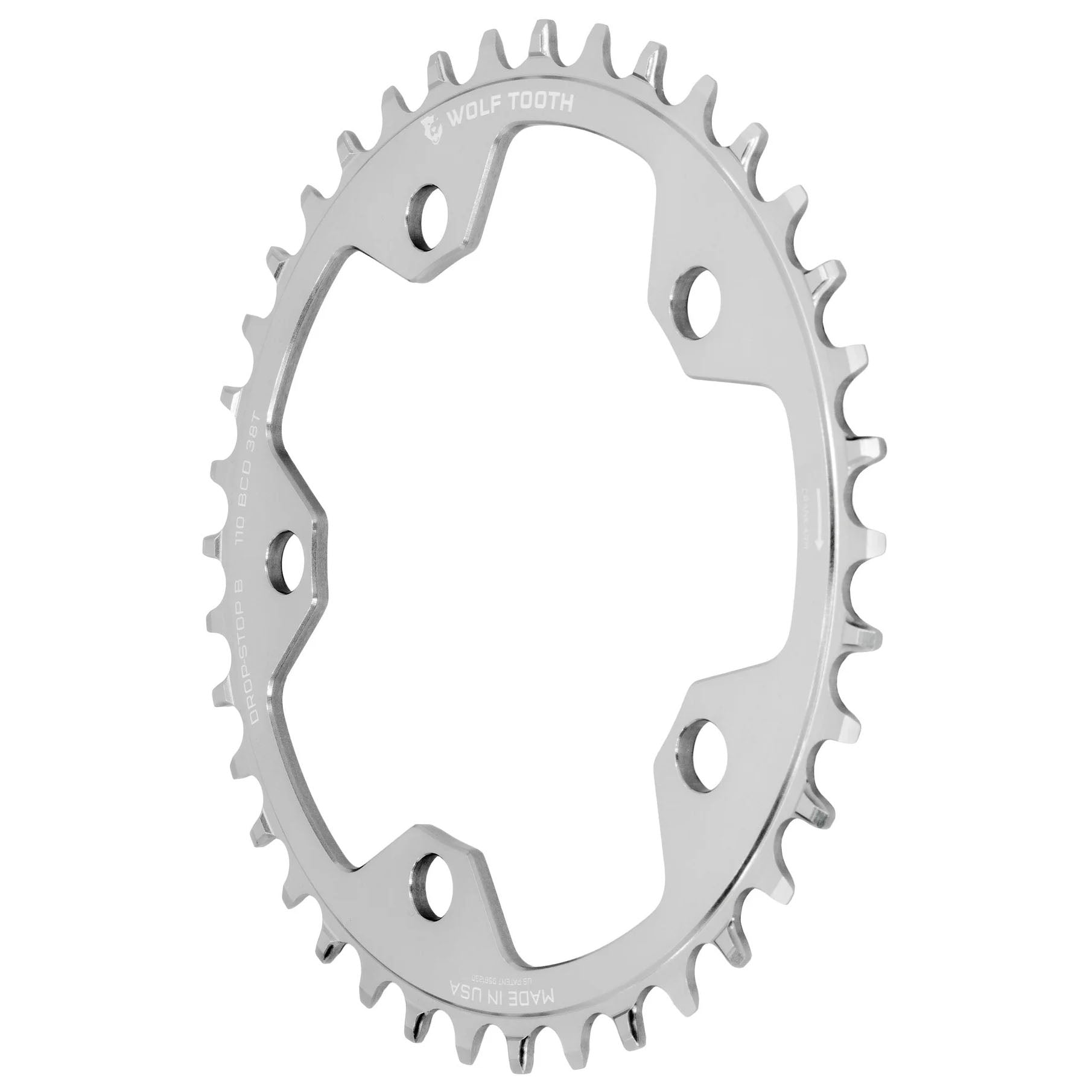 Wolf Tooth 110 BCD Cyclocross Road Chainring - 38t 110 BCD 5-Bolt Drop-Stop B Raw Silver