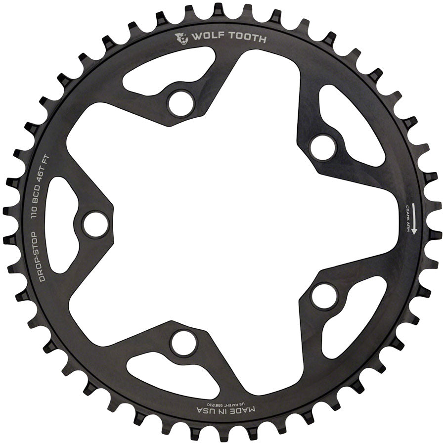 Wolf Tooth 110 BCD Cyclocross Road Chainring - 46t 110 BCD 5-Bolt Drop-Stop B  BLK