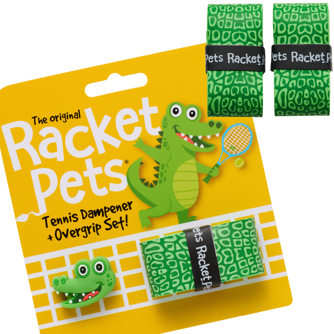 Value Pack - A Green Alligator Racket Pet Tennis Dampener and Overgrip Tape with a (Pack of 2) Replacement Overgrip Tape