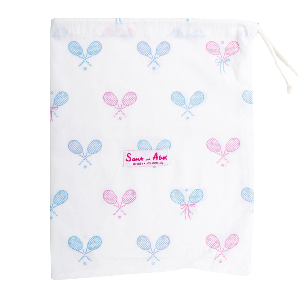 Women's Tennis Bows Long PJ Set - Blue Pink Organic Cotton Poplin