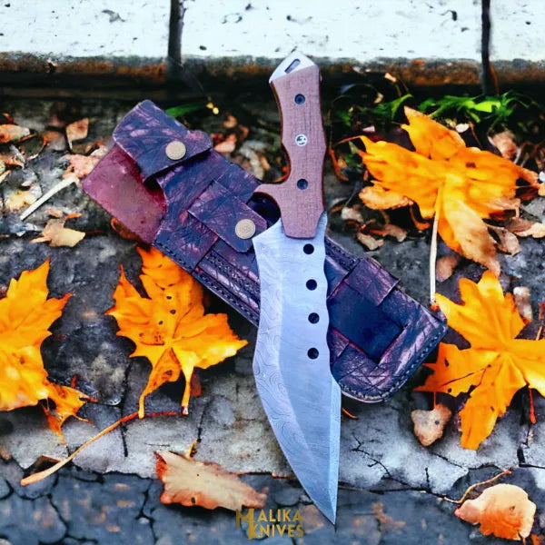 Custom Damascus Tracker Bowie Knife Micarta