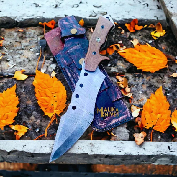 Custom Damascus Tracker Bowie Knife Micarta