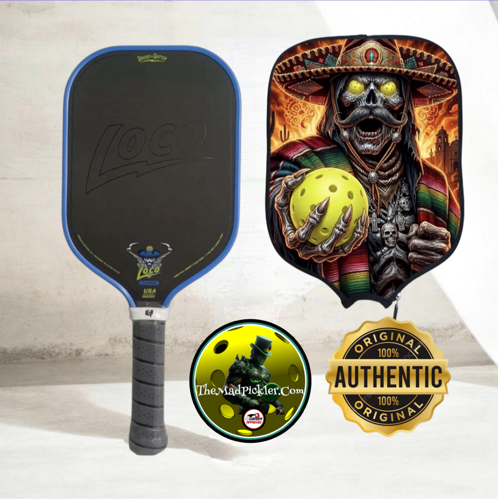 Bread & Butter Loco Elongated AZUL Blue Pickleball Paddle & Mad Pickler Cover