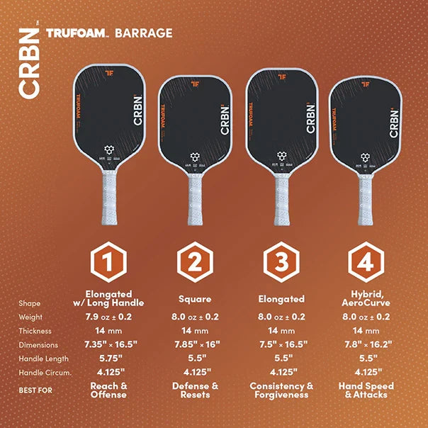 CRBN1 TruFoam Barrage Long Handle Elongated - Pickleball Paddle