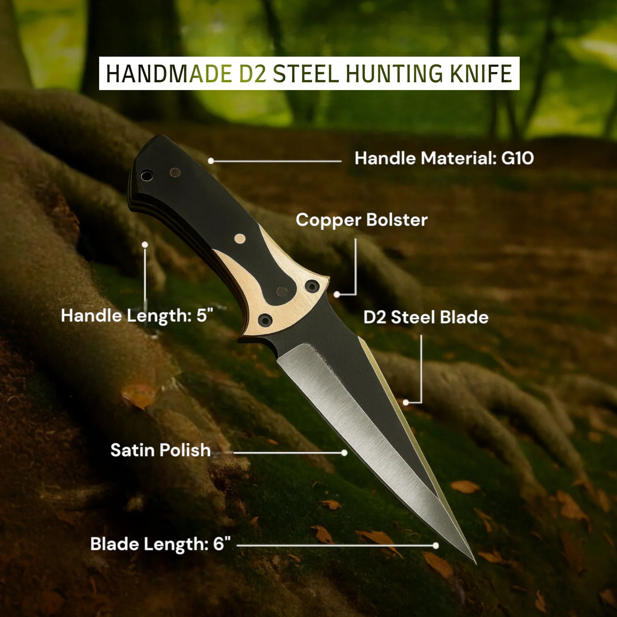 D2 Steel Hunting Knife with G10 Handle & Leather Sheath
