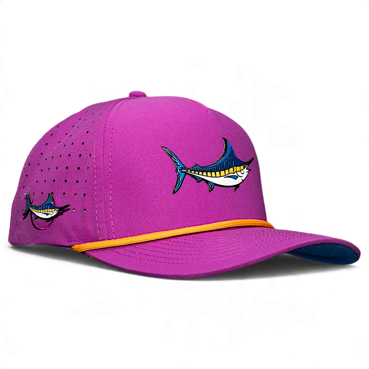 Marlin Golf Hat | Snapback Cap | Built-in Magnetic Ball Marker Holder + Marker Included | Adjustable Purple