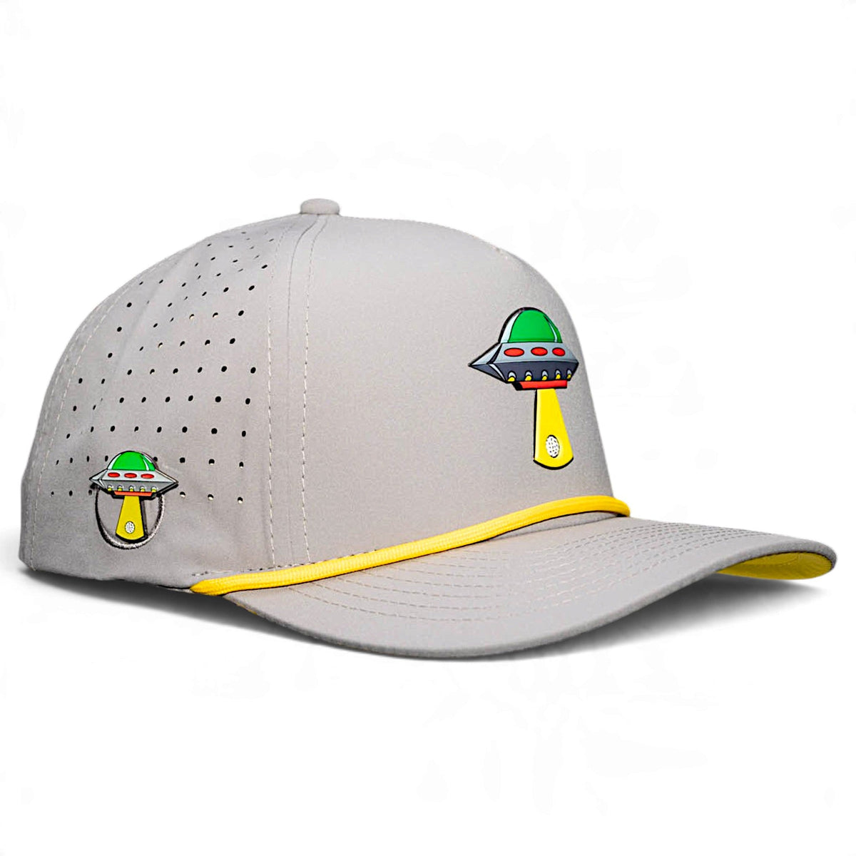 UFO Golf Hat | Snapback Cap | Built-in Magnetic Ball Marker Holder + Marker Included | Adjustable | Alien Gray