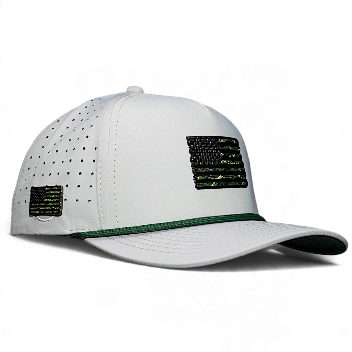 Tactical Golf Hat | Snapback Cap | Built-in Magnetic Ball Marker Holder + Marker Included | Adjustable American Camo