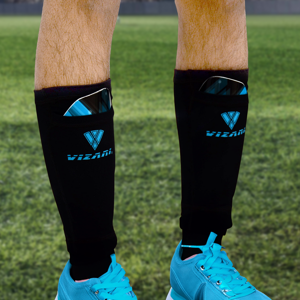 Salinas Soccer Shin Guard with Pocketed Sleeve-Sky/Black