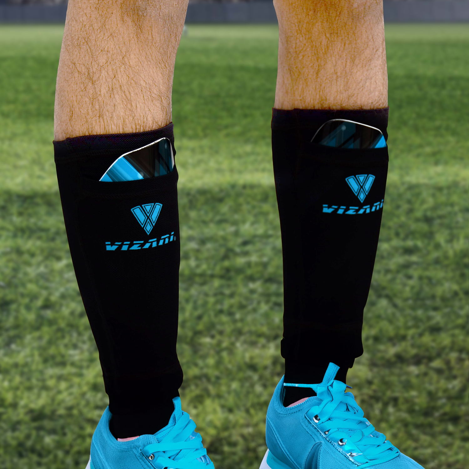 Salinas Soccer Shin Guard with Pocketed Sleeve-Sky/Black