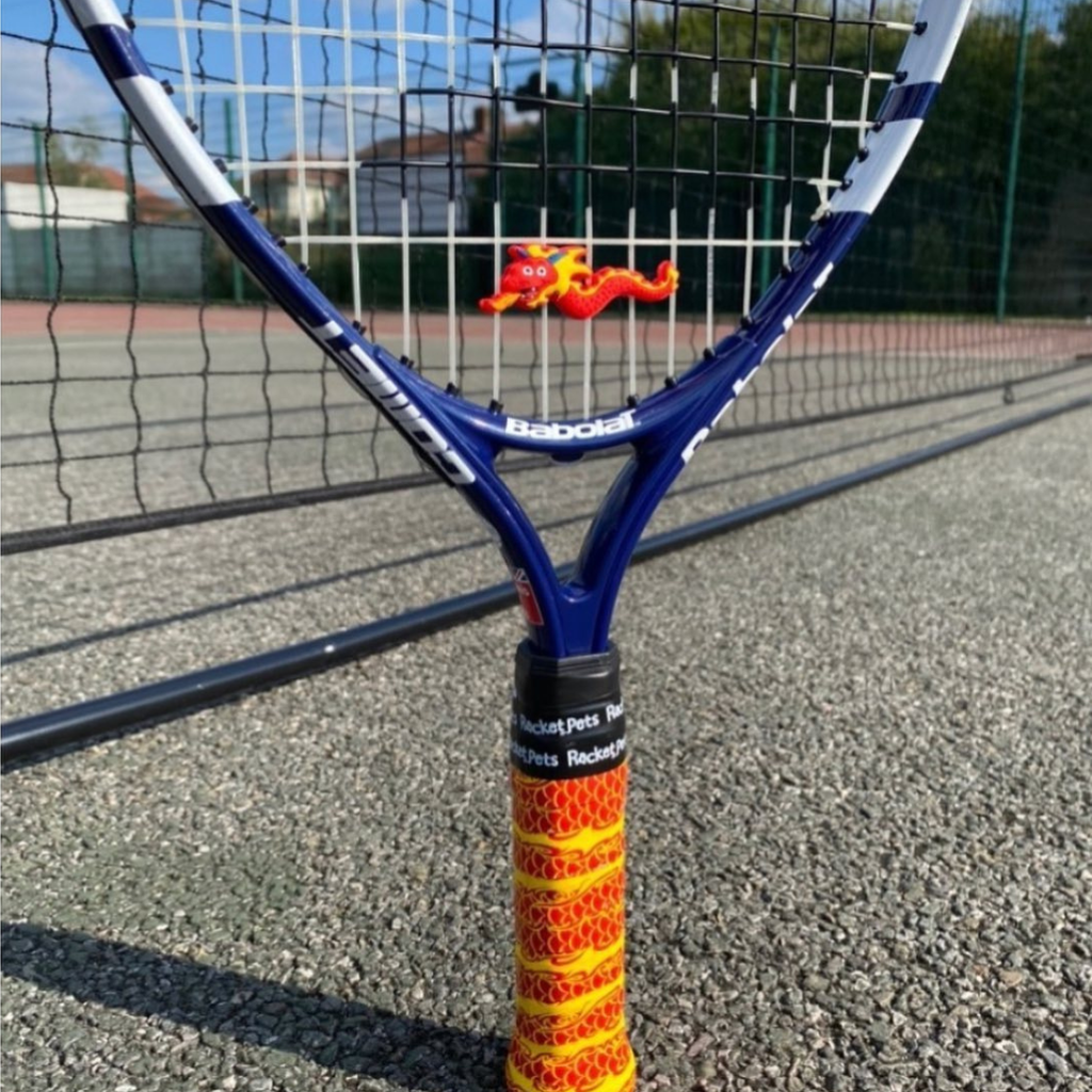 Dragon Red Tennis Overgrip Tape and Matching Shock Absorbing Dampener for Tennis Racket