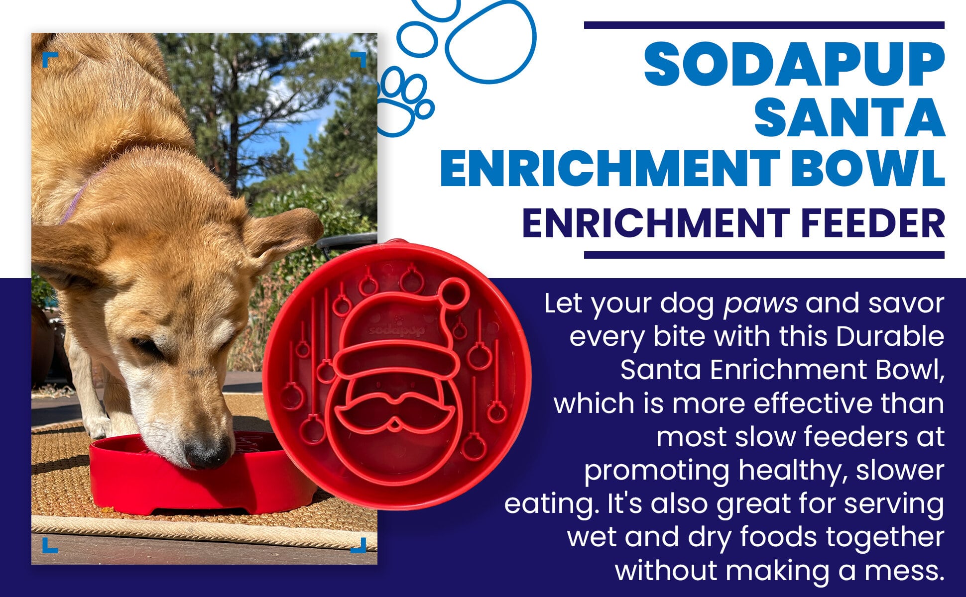 Santa Christmas eBowl Deep Slow Feeder Dog Bowl for Enrichment | USA Made