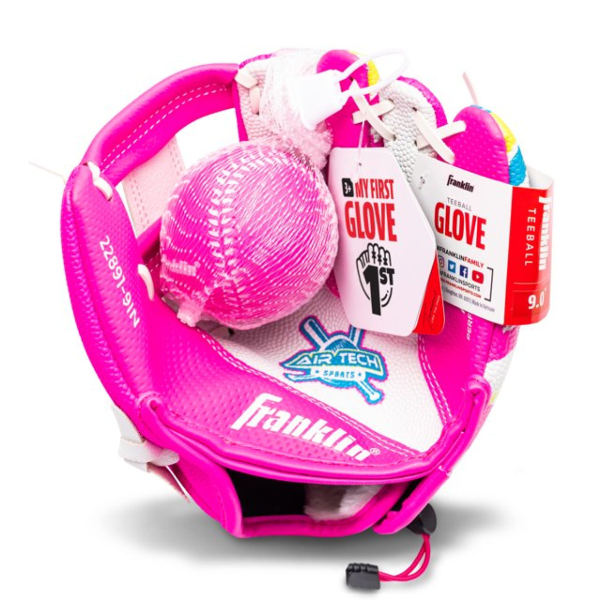 Franklin Sports Air Tech T-Ball Fielding Glove and Mitts with Ball - White /Pink