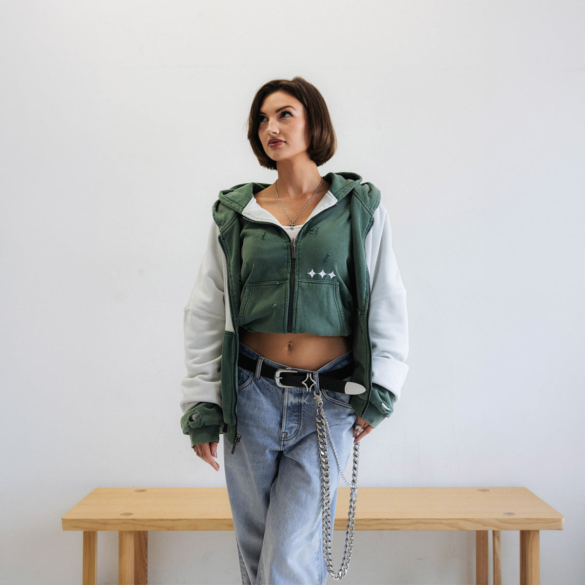 Commons Reversible Thermal Zip Up Faded Green/White