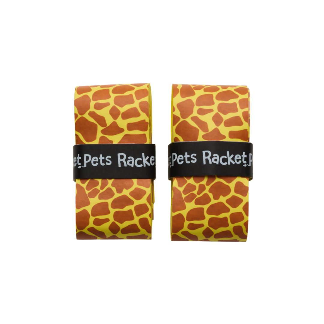 VALUE PACK - A Yellow Giraffe Racket Pet Tennis Dampener and Overgrip Tape with a (Pack of 2) Replacement Overgrip Tape