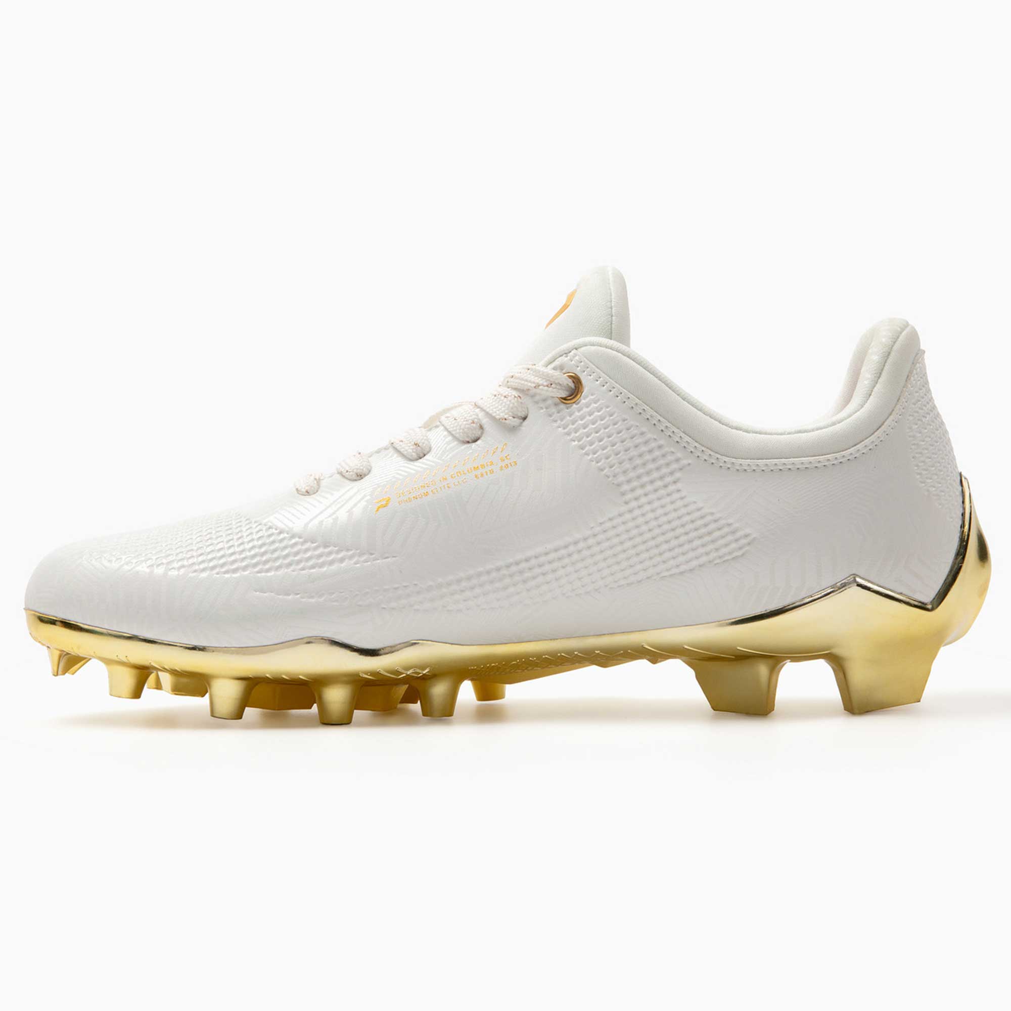 Gold Rush White & Gold Cleats — Quantum Carbon by Phenom Elite
