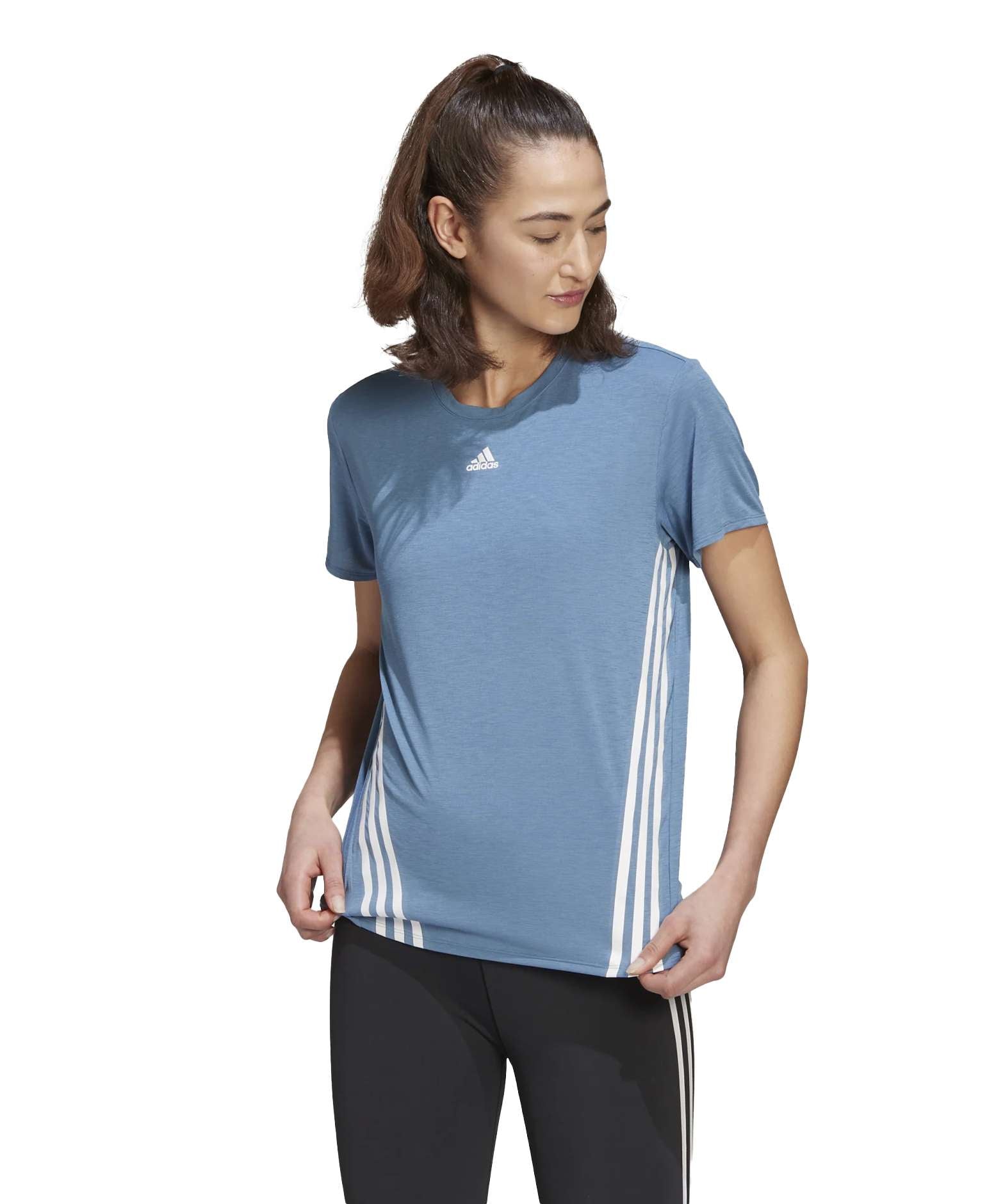 adidas Women's Trainicons 3-Stripes Tee - Altered Blue / White