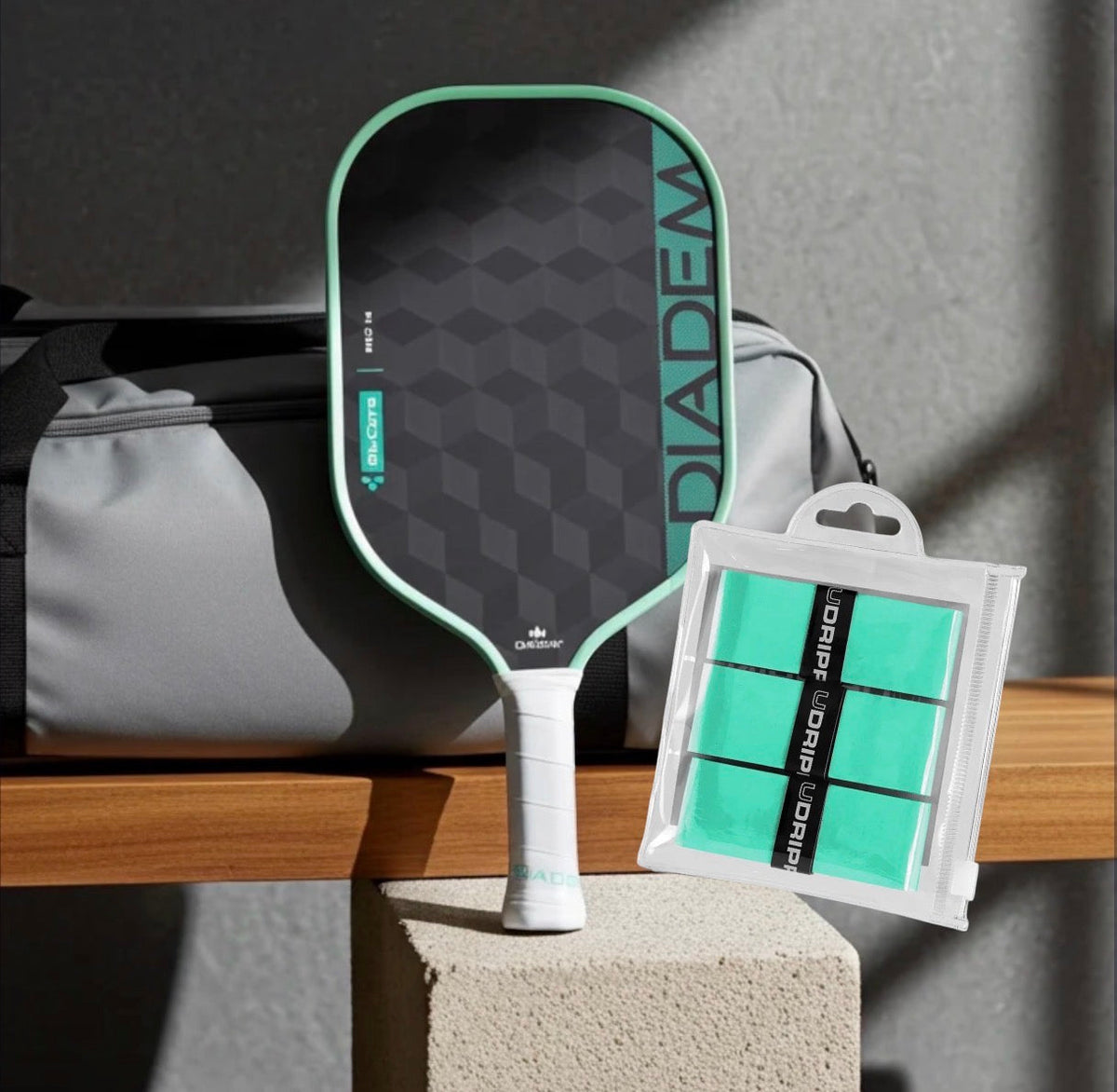 Diadem Edge BluCore Pro Seafoam Pickleball Paddle & Udrippin 3pack Overgrips