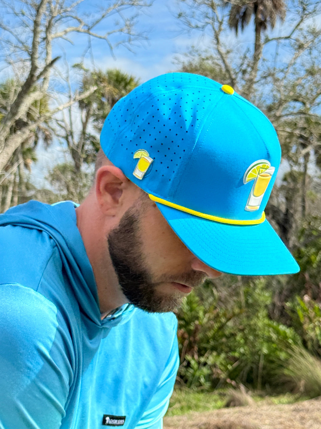 Tequila and Lime Golf Hat | Snapback Cap | Built-in Magnetic Ball Marker Holder + Marker Included | Adjustable | Shot Glass