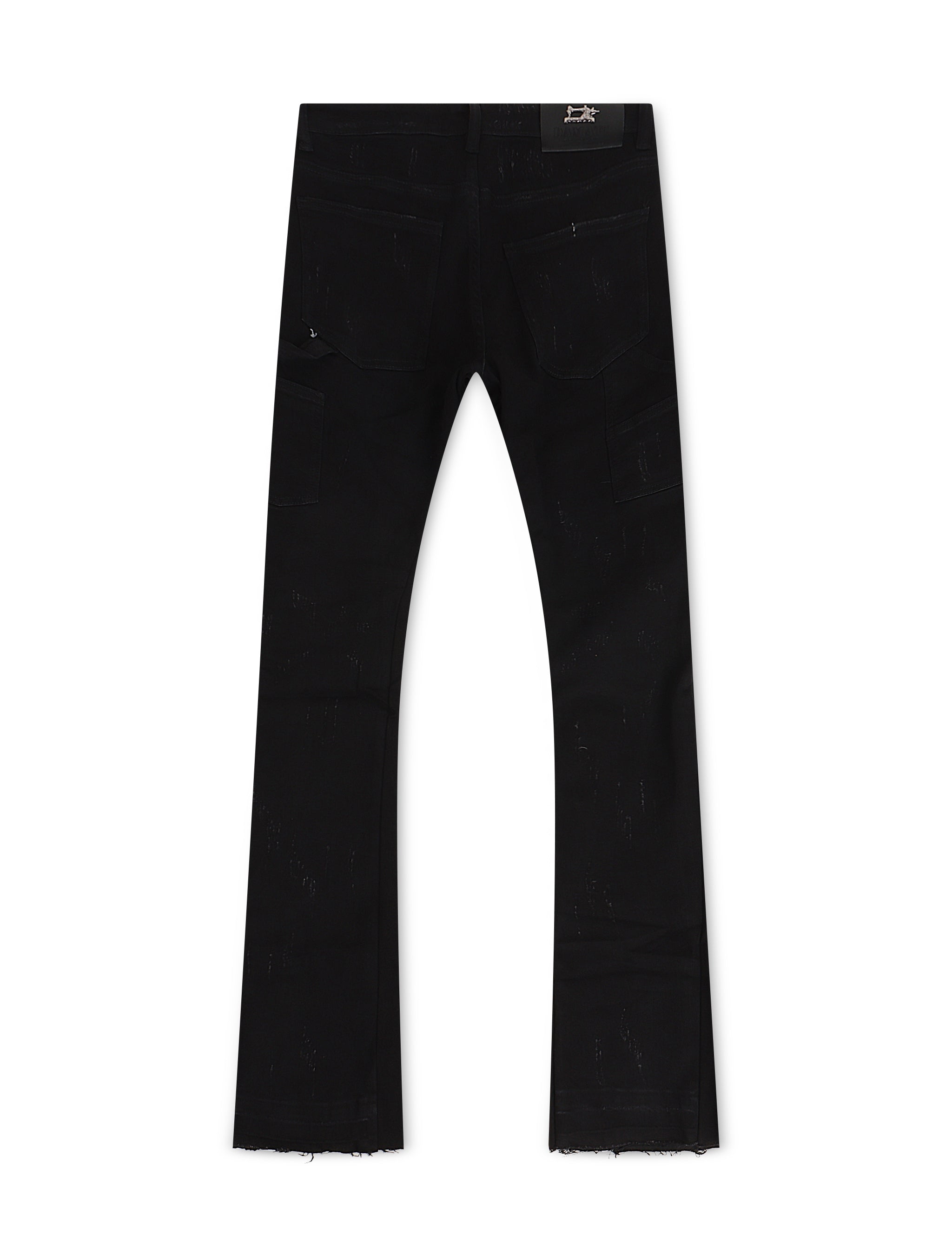 Damati  Distressed Stacked Fit Stretch Jeans - Black Washed