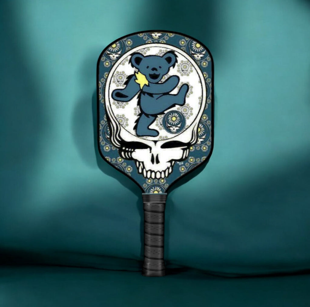 Grateful Dead Drops - Teal Dancing Bear Stealie - Pickleball Paddle