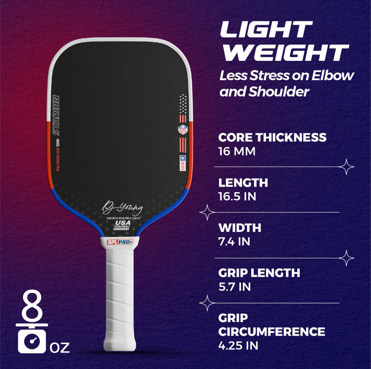 DJ Young Starion Gen 4 Pro+ 16mm Pickleball Paddle