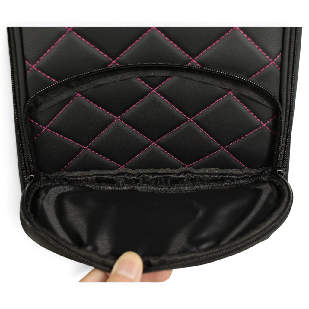Black/Pink Golf Shoe Bag | Premium PU Leather Golf Shoe Organizer | Quilted Travel Shoe Case with Accessory Pocket, Carry Handle & Ventilation