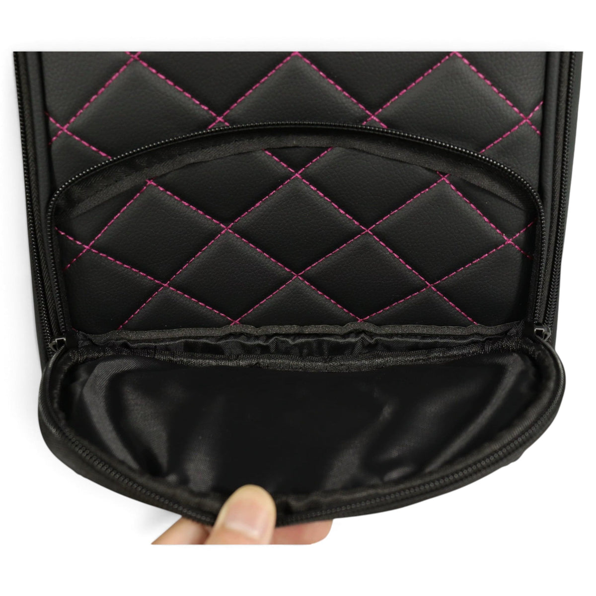 Black/Pink Golf Shoe Bag | Premium PU Leather Golf Shoe Organizer | Quilted Travel Shoe Case with Accessory Pocket, Carry Handle & Ventilation