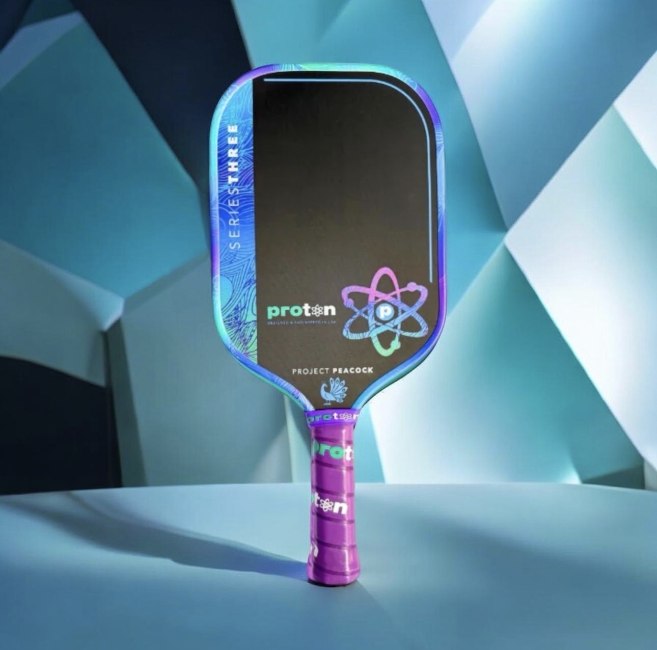 Proton Project Peacock 15mm Elongated Black/Jade/Plum Pickleball Paddle