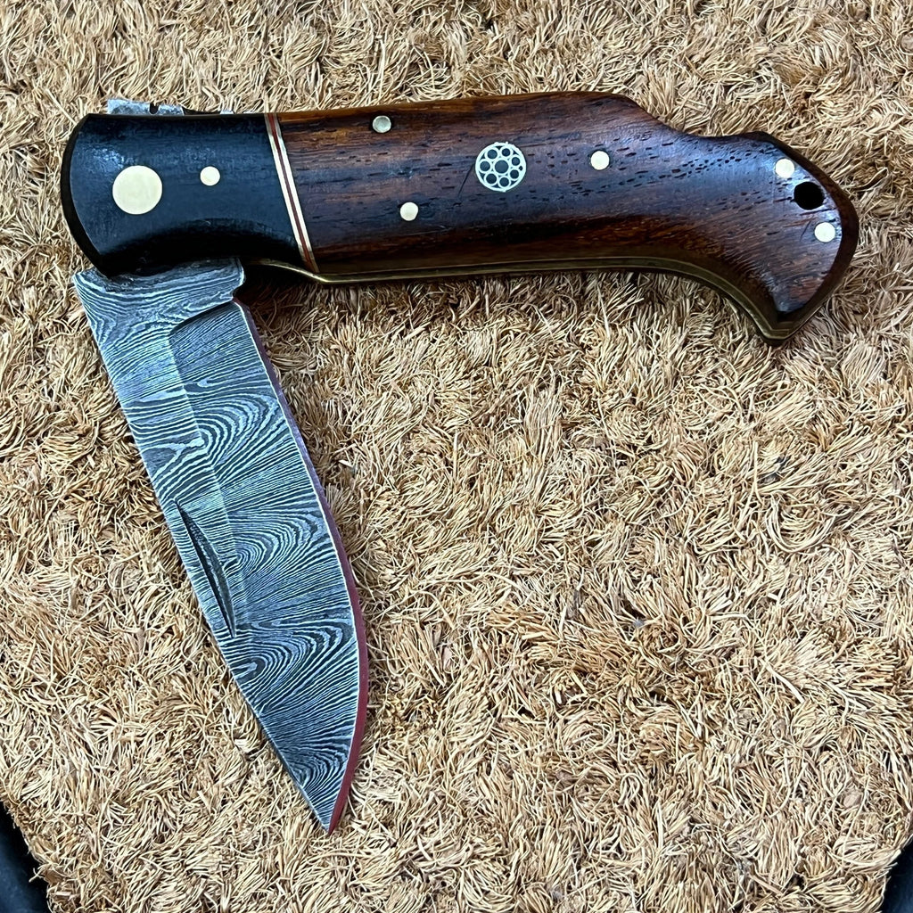 Get Your Hands on the Ultimate Damascus Steel Folding Pocket Knife with Rosewood Handle!