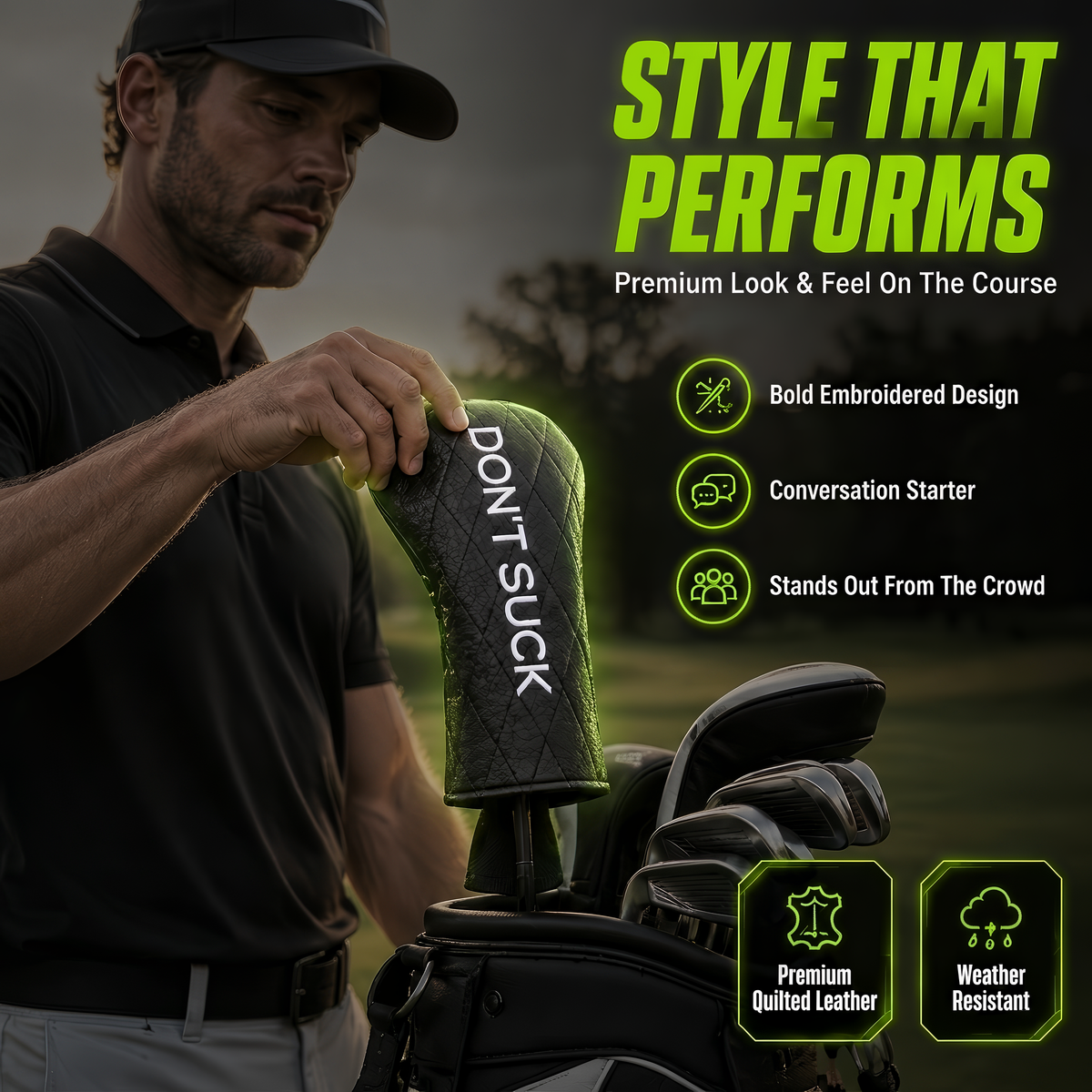 Don’t Suck™ Driver Headcover — Premium Black Diamond Quilted Fit (460cc)