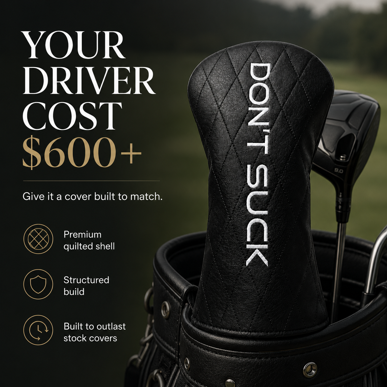 Don’t Suck™ Driver Headcover — Premium Black Diamond Quilted Fit (460cc)