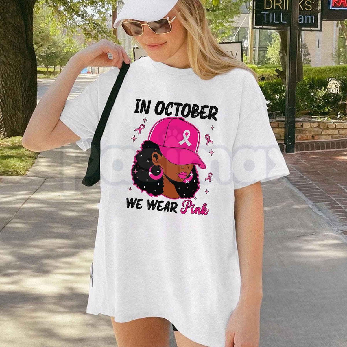 In October We Wear Pink T-Shirt – Black Breast Cancer Awareness Unisex Tee