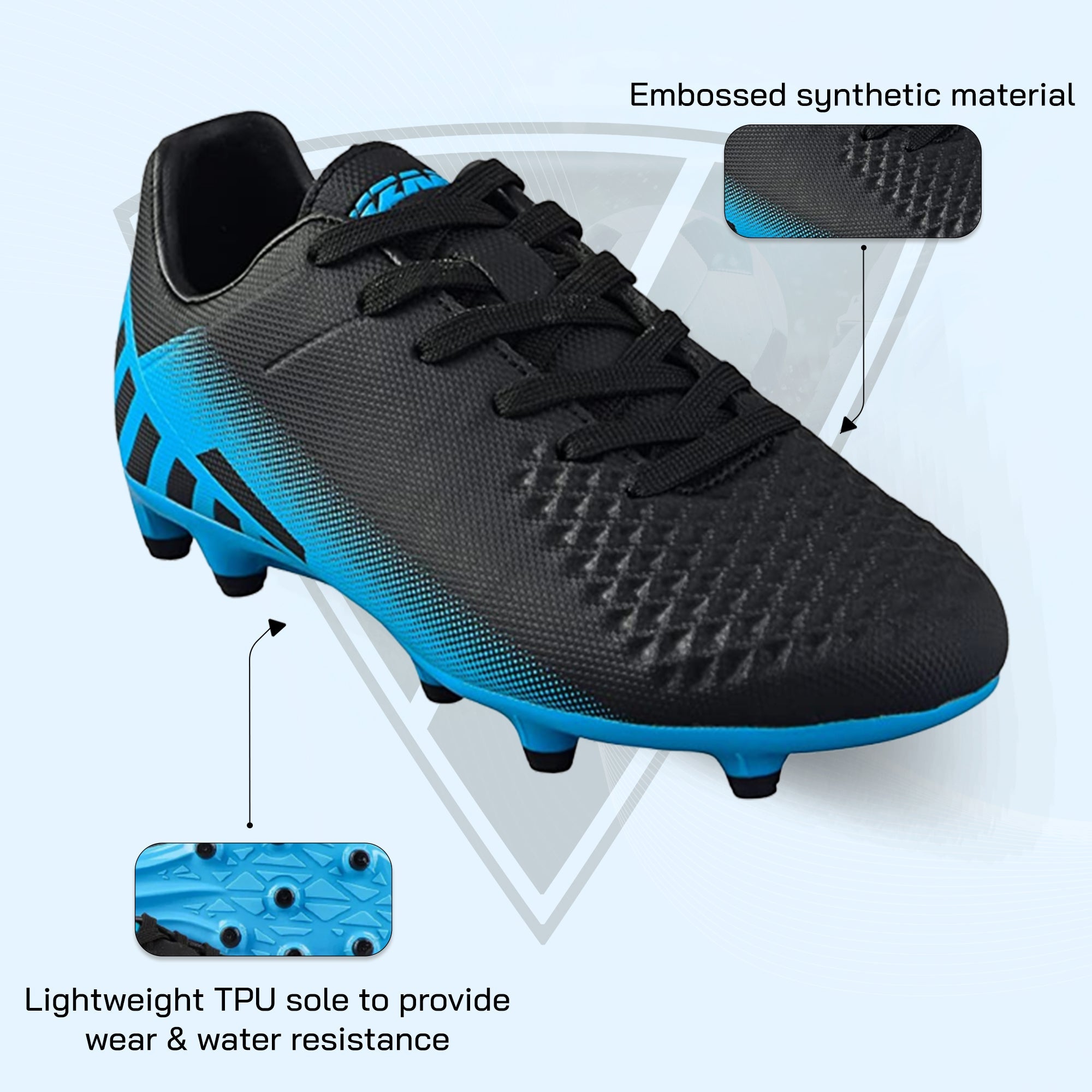 Santos Firm Ground Soccer Shoes -Black/Sky Blue