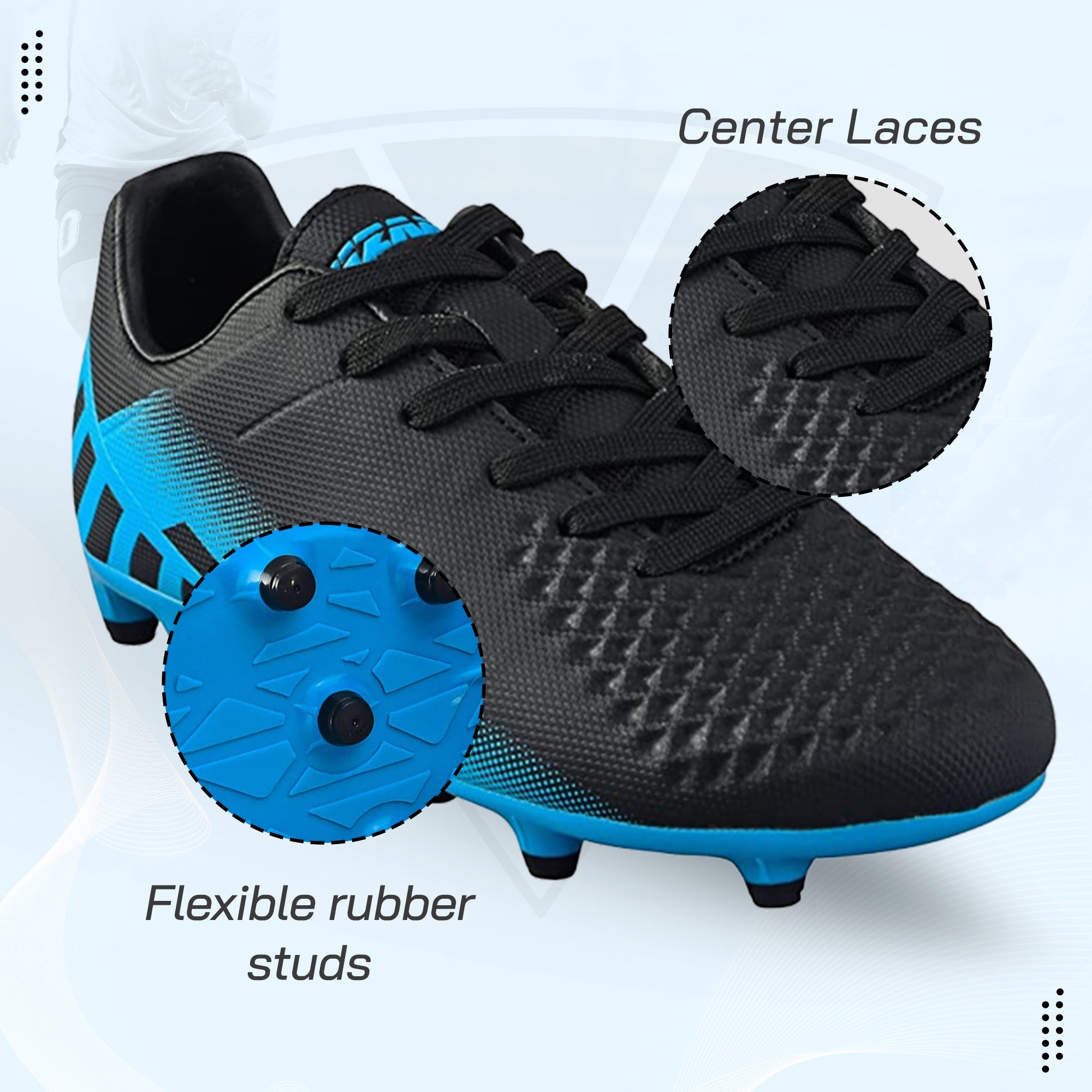 Santos Firm Ground Soccer Shoes -Black/Sky Blue