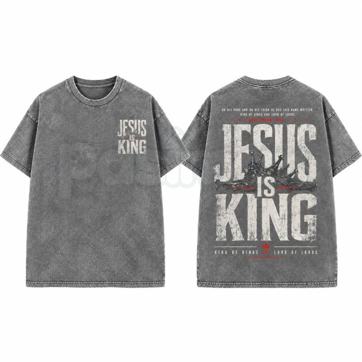 Jesus Is King Christian Washed Shirt – Retro Faith Graphic Tee, Vintage Mineral Wash Lightweight Cotton Unisex Worship Streetwear Top