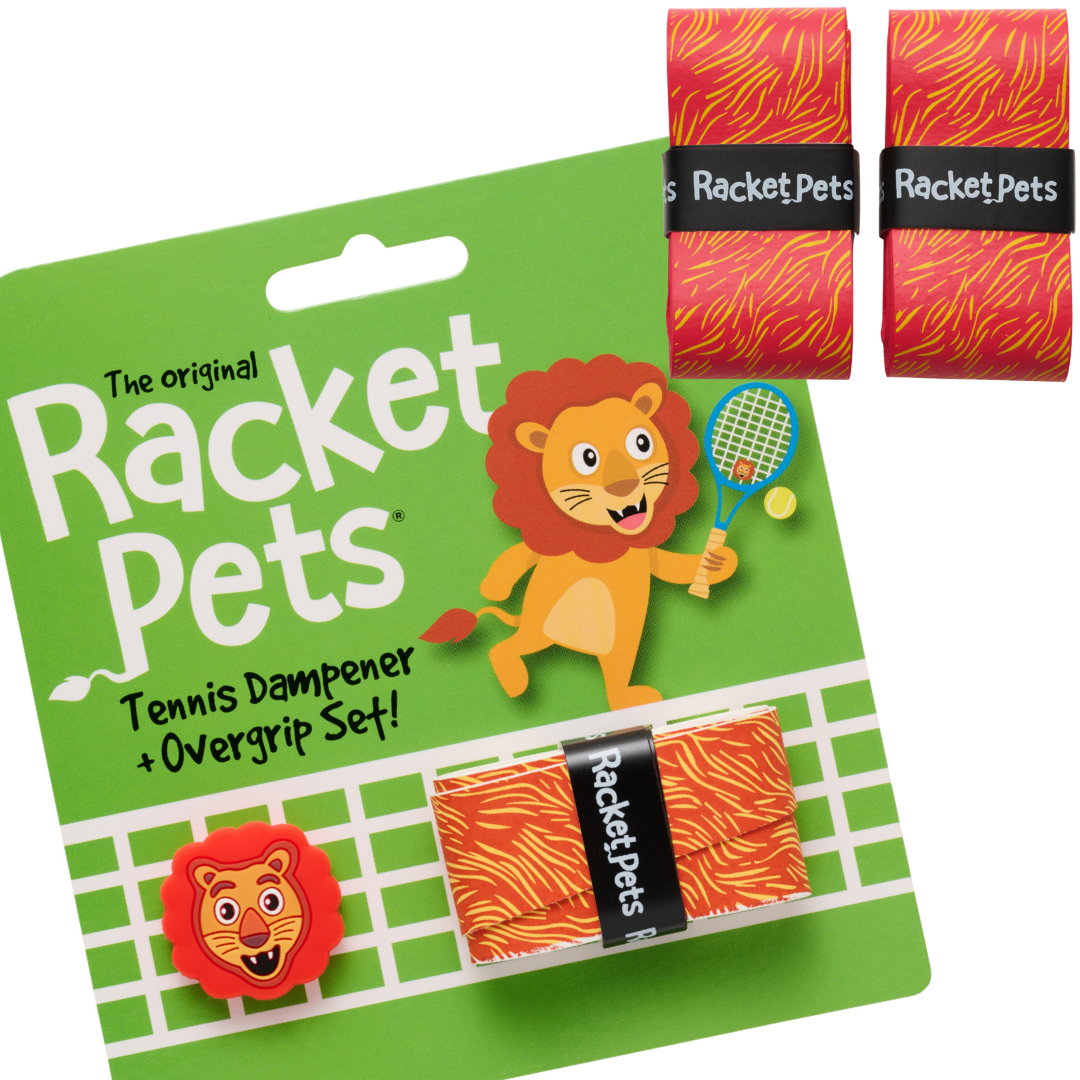 VALUE PACK - A Orange Lion Racket Pet Tennis Dampener and Overgrip Tape with a (Pack of 2) Replacement Overgrip Tape
