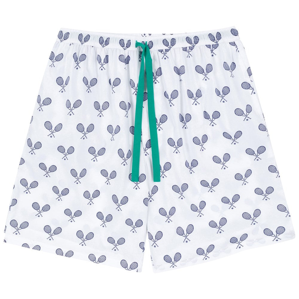 Men's Tennis Navy Sleep Shorts - Organic Cotton Poplin