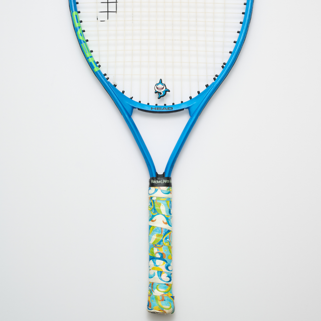 Shark Tennis Overgrip Tape and Matching Shock Absorbing Dampener for Tennis Racket