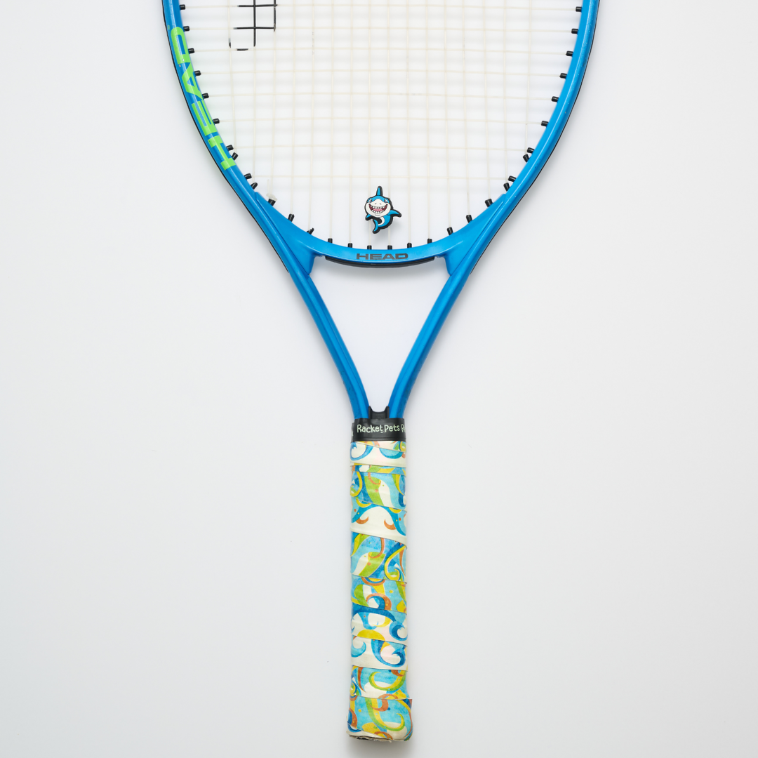 Shark Tennis Overgrip Tape and Matching Shock Absorbing Dampener for Tennis Racket
