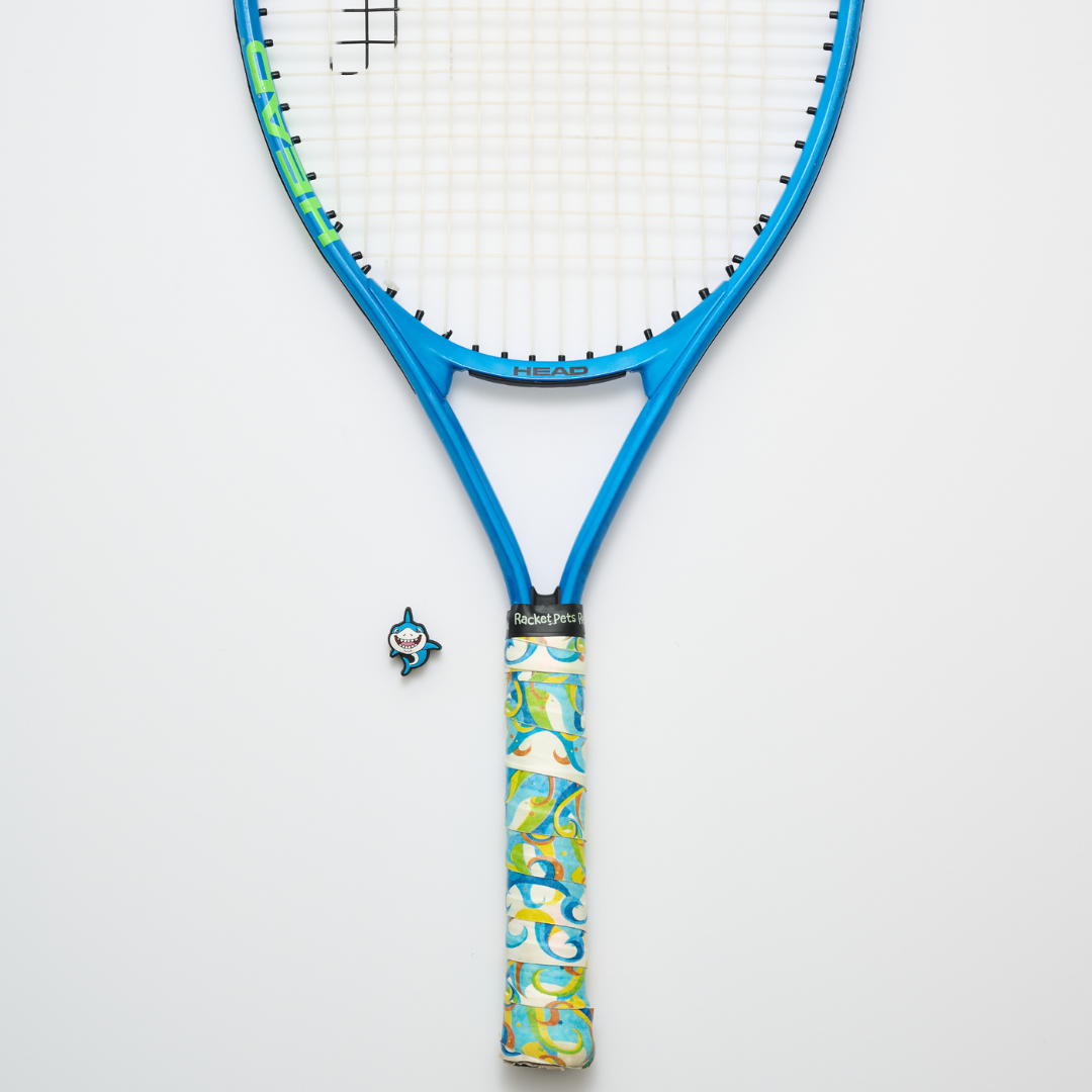 Shark Tennis Overgrip Tape and Matching Shock Absorbing Dampener for Tennis Racket