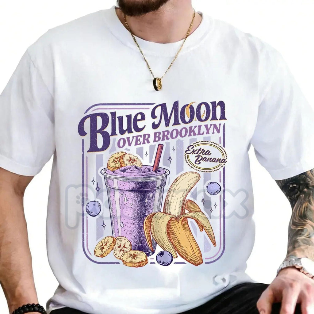 Parody Blue Moon Over Brooklyn T-Shirt - Extra Banana Smoothie Graphic Tee, Heated Rivalry Fan Merch, Shane and Ilya Hockey Romance Shirt, Ironic Brooklyn Sports Bar Apparel
